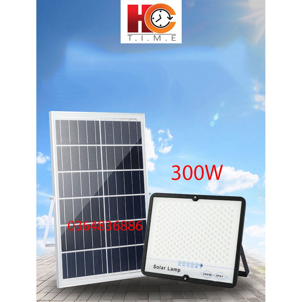 Đèn Năng Lượng Mặt Trời Solar Light 300W chống lóa, vỏ nhôm, tấm pin rời, ánh sáng trắng, báo pin ngoài
