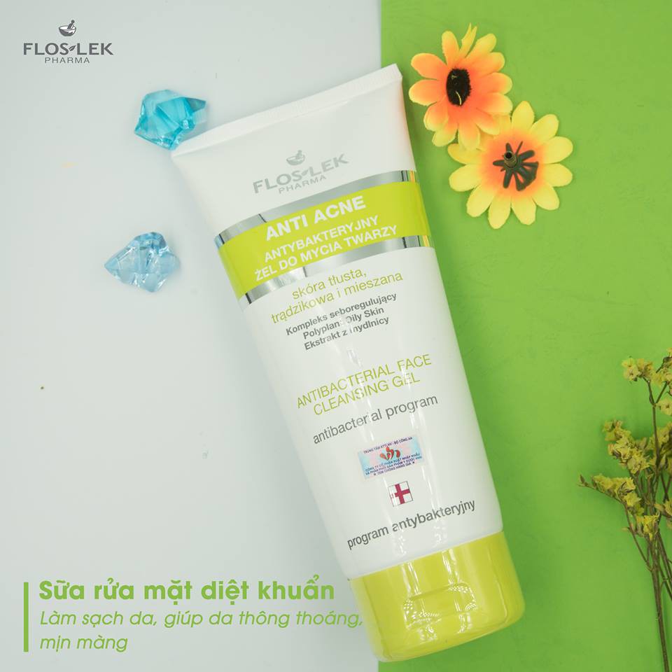 Floslek Sữa Rửa Mặt Dạng Gel Cho Da Nhờn Mụn Anti Acne Bacterial Face Cleansing Gel 125ml &amp; 200ml