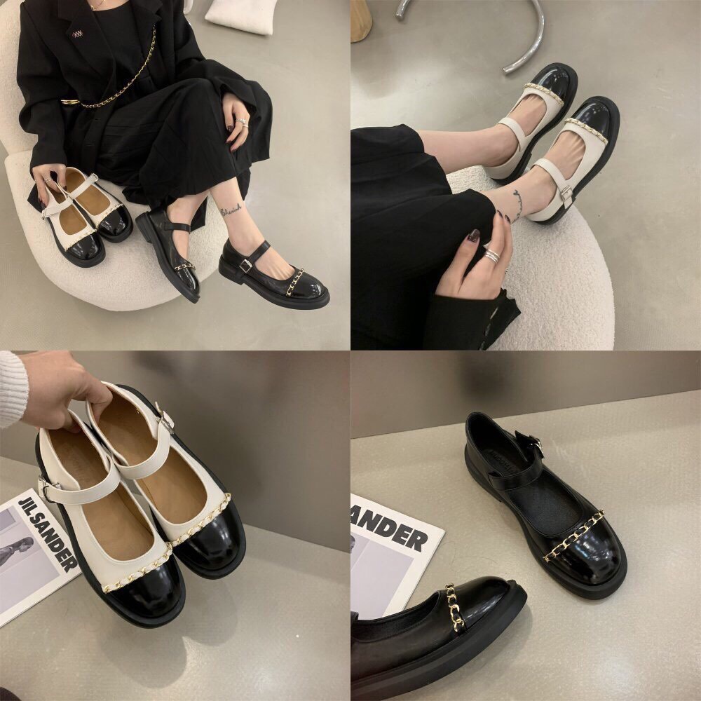 Giày búp bê lolita đế bệt , Guốc nữ phối mũi kết hơp dây xích hottrend Mã VM