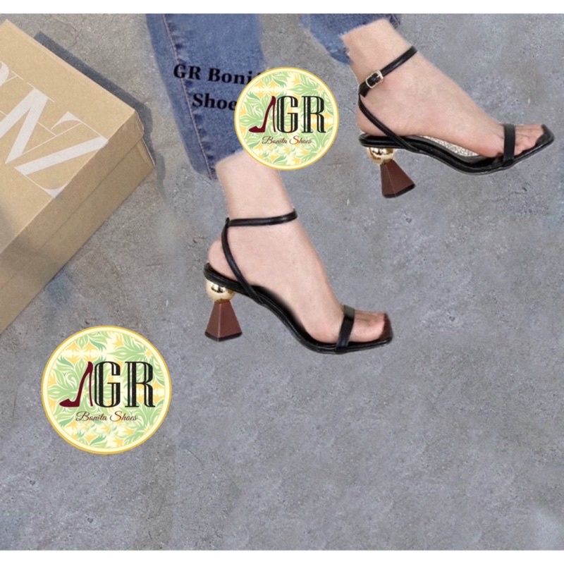 Sandal quai mảnh da mềm gót gỗ vàng 6 cm ( hàng đẹp)