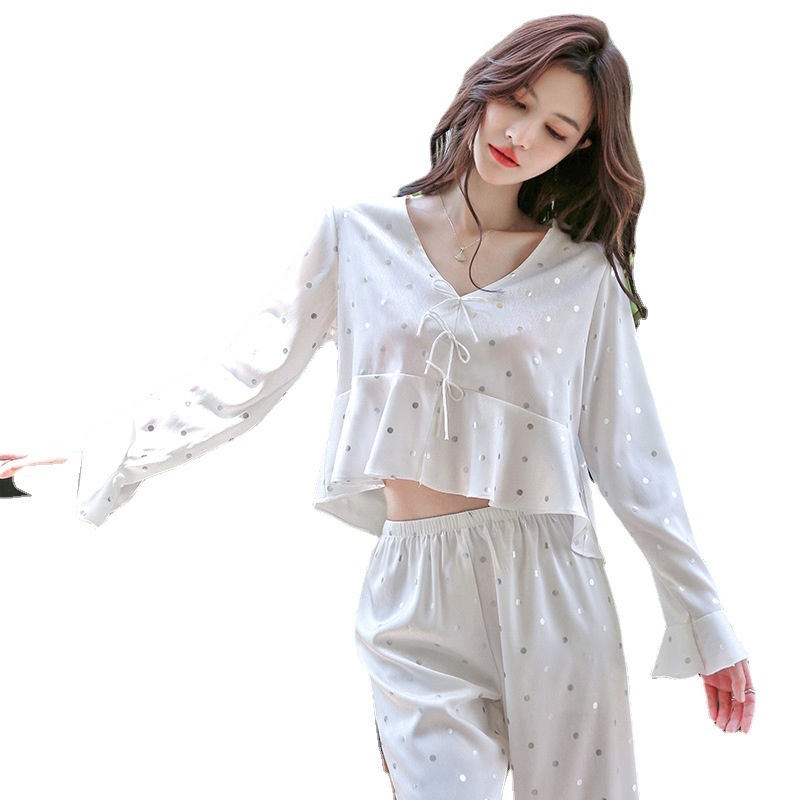 Bộ Đồ Ngủ Dài Tay Bằng Lụa Mát In Họa Tiết Mới 2022 Dành Cho Nữ