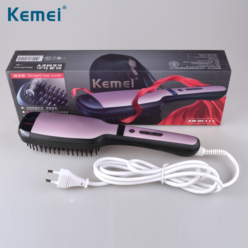 Lược điện chải thẳng tóc Kemei KM-HC111 điều chỉnh nhiệt độ cao cấp phun hơi nước nano chuyên nghiệp