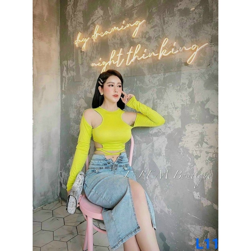 Áo croptop tay dài cut out buộc nơ eo siêu sexy -04N | BigBuy360 - bigbuy360.vn