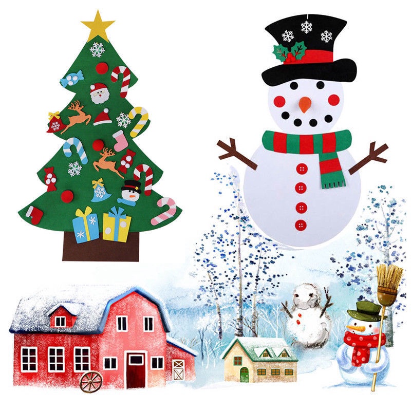 Cây Thông Giáng Sinh / Năm Mới Bằng Vải Nỉ Treo Tường Trang Trí Nhà Cửa 24Hs DIY