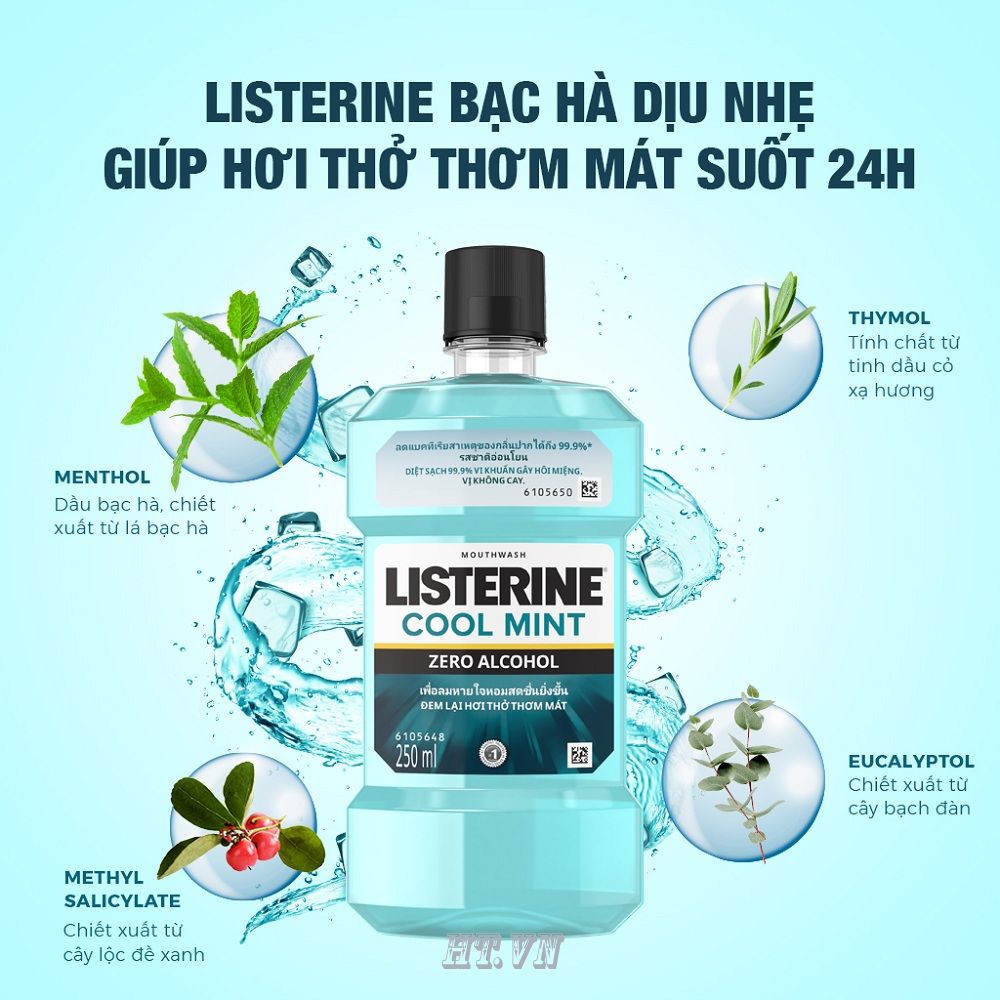 Nước Súc Miệng 250Ml Listerine Cool Mint Zero Alcohol chính hãng