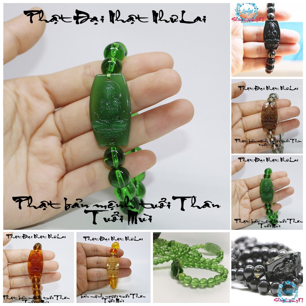 MIỄN PHI VẬN CHUYỂN - Vòng tay mặt phật Đại Nhật Như Lai màu xanh - Bản mệnh người tuổi Thân, tuổi Mùi