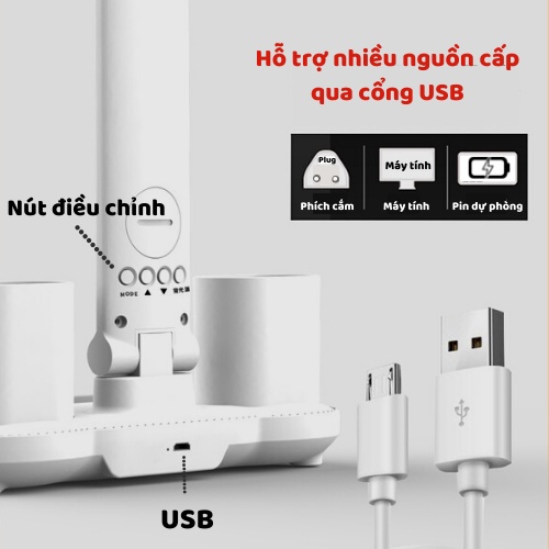 Đèn bàn học chống cận để bàn LED 3 chế độ đọc sách, máy tính, làm việc, màn hình LCD, tích hợp pin sạc, bảo hành 3 năm