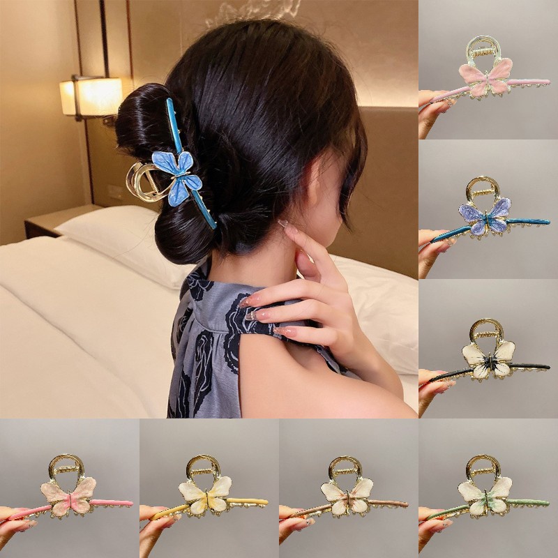 Kẹp Tóc Kim Loại Hình Bướm Đính Ngọc Trai Nhân Tạo Thời Trang Hàn Quốc