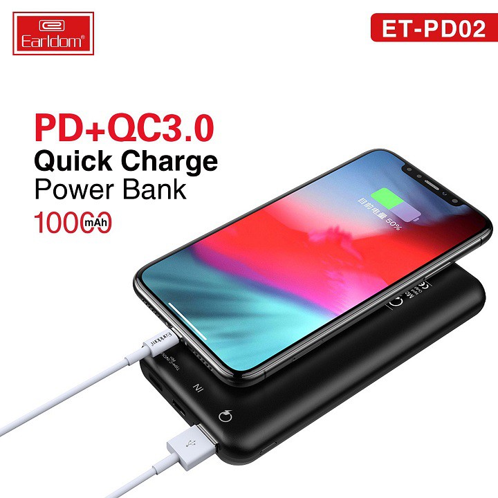 [Mã 267ELSALE hoàn 7% đơn 300K] Sạc Dự Phòng 10000mAh Earldom PD02 Hàng Chính Hãng