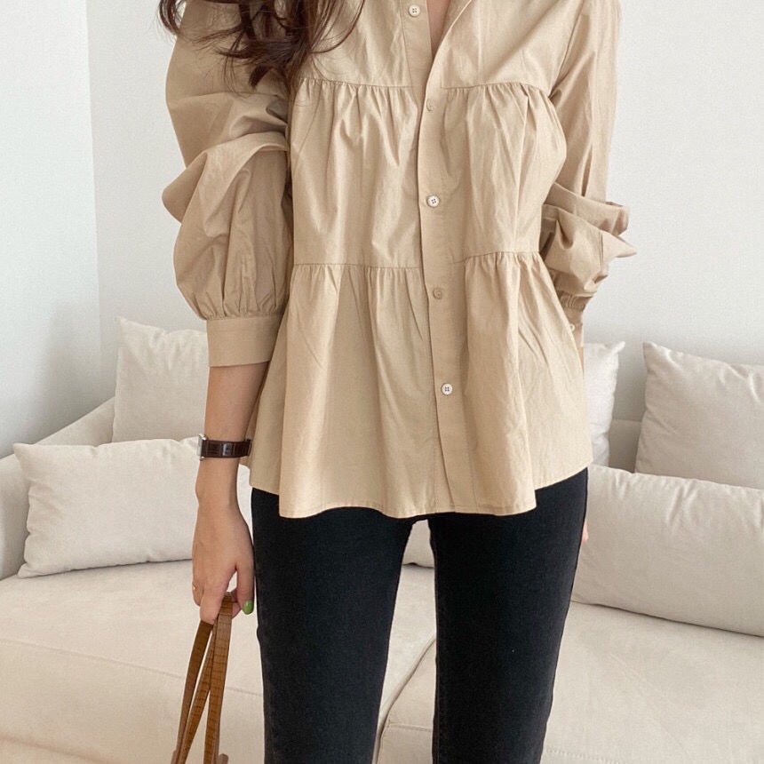 Áo Sơ Mi Tay Dài Dáng Rộng Thiết Kế Đơn Giản Thời Trang Hàn Quốc Cho Nữ