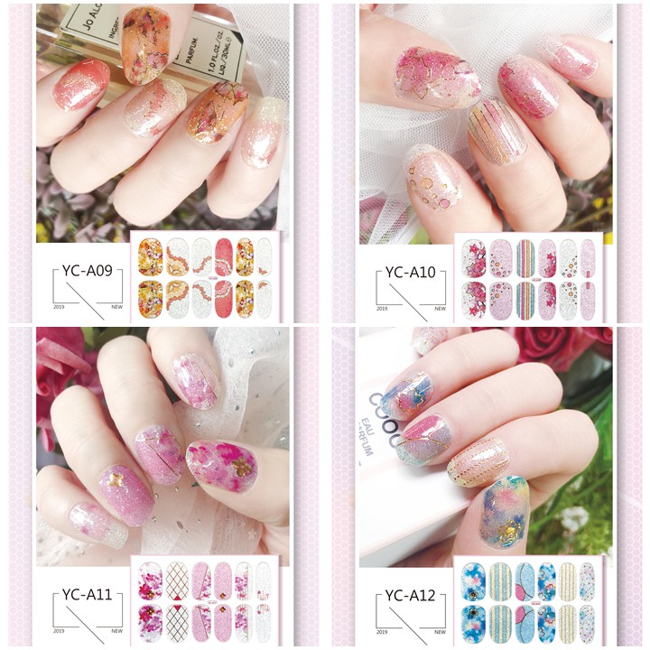 Bộ dán móng tay nail sticker gồm 12 móng, không thấm nước, có độ đàn hồi tốt Phần 1 YC