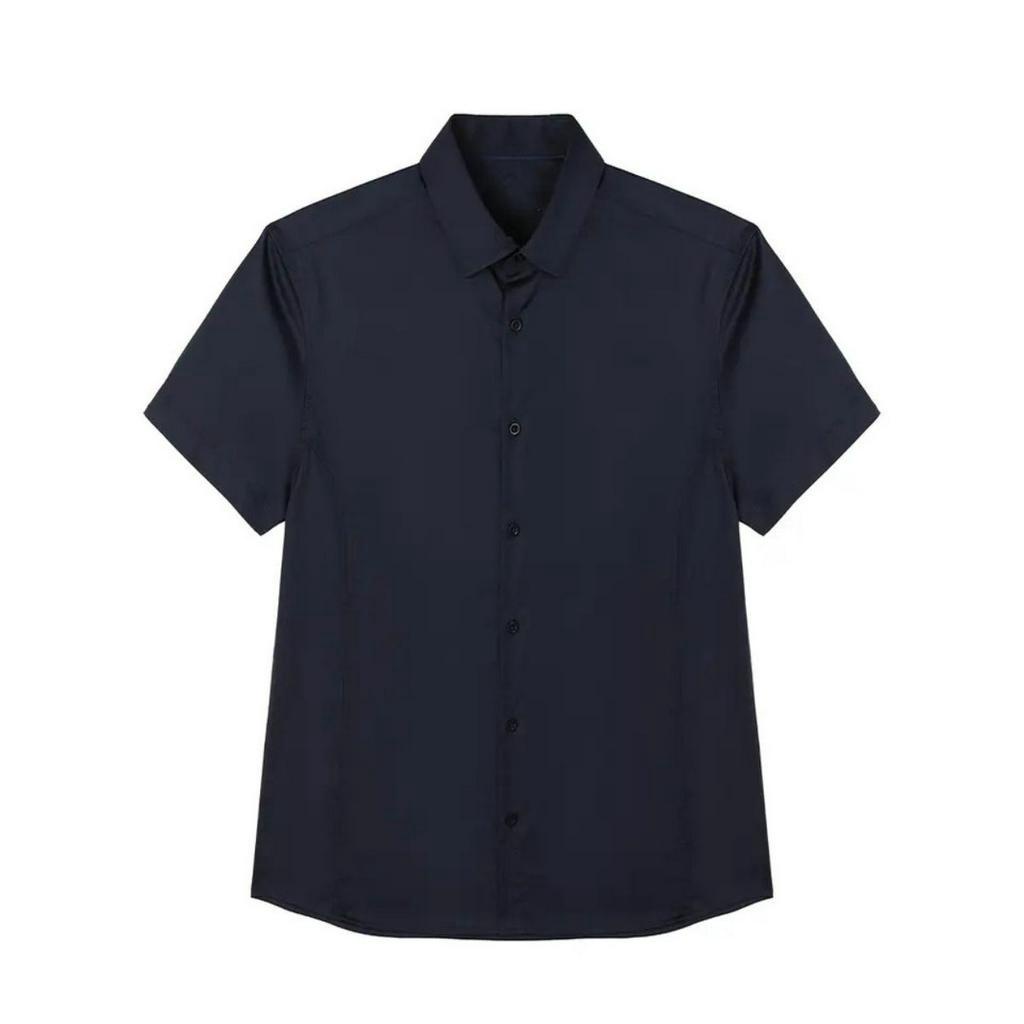 Áo Sơ Mi Nam Ngắn Tay Công Sở, Chất Vải Lanh Thoáng Mát Trơn Màu Tím Than