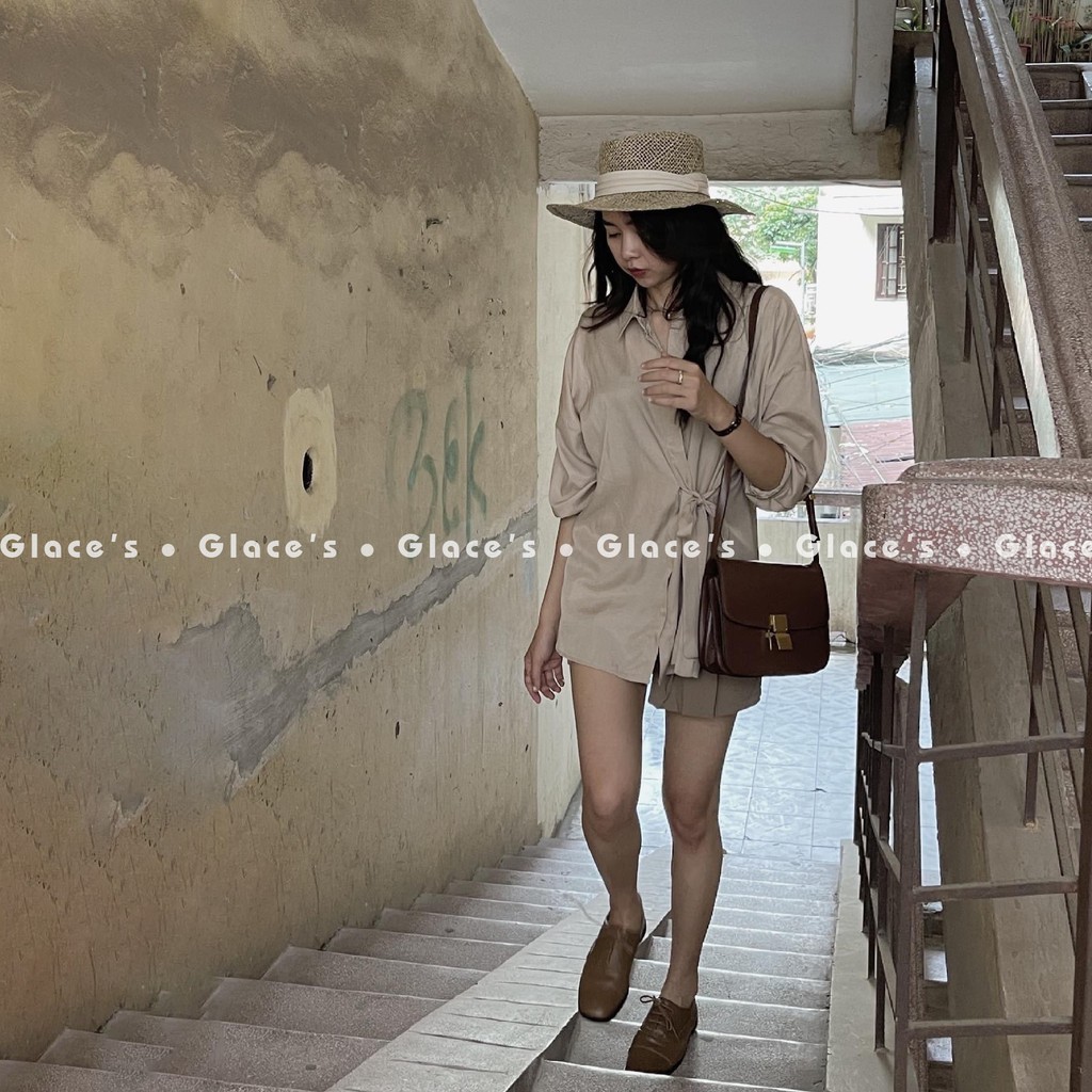 [Ảnh +Video thật] Áo sơ mi nữ kiểu⚡ FREESHIP ⚡Áo sơ mi nữ trơn buộc nơ hông, chất liệu voan lụa, kiểu Hàn Quốc