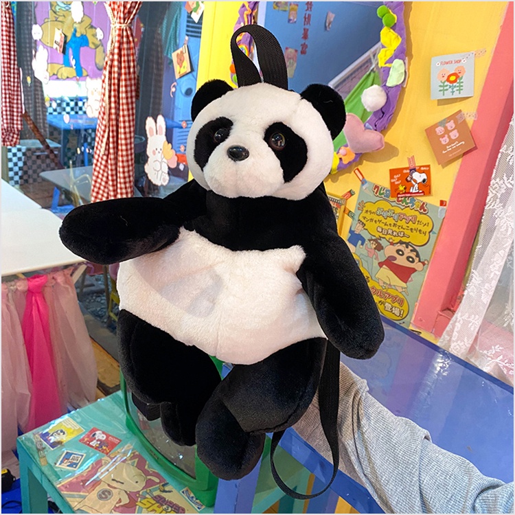 Mới Ba Lô Hình Gấu Trúc Phối Lông Mềm Đáng Yêu