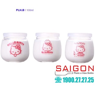 12 hũ thuỷ tinh tròn bầu in hình hello kitty làm sữa chua