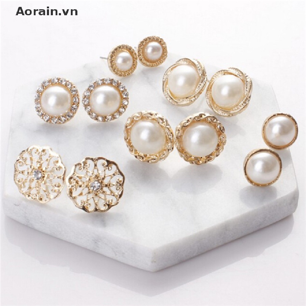 Bộ 6 Đôi Bông Tai Ngọc Trai Nhân Tạo Thời Trang
