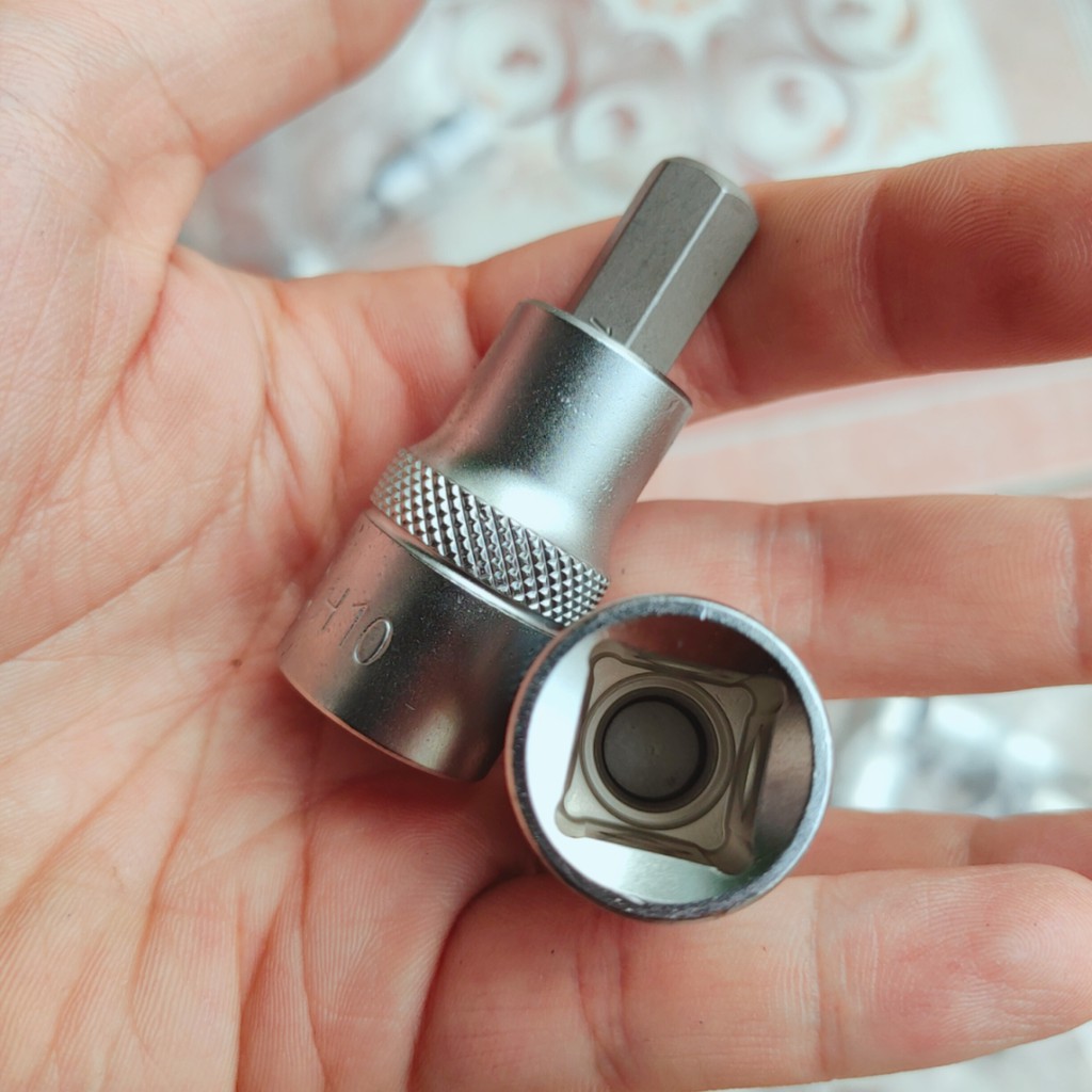 Combo 5 Lục giác 4-5-6-8-10mm chân khẩu 1/2inch, dùng cho súng bắn ốc, bu lông, Đầu tuýp 1/2 inch bit lục giác