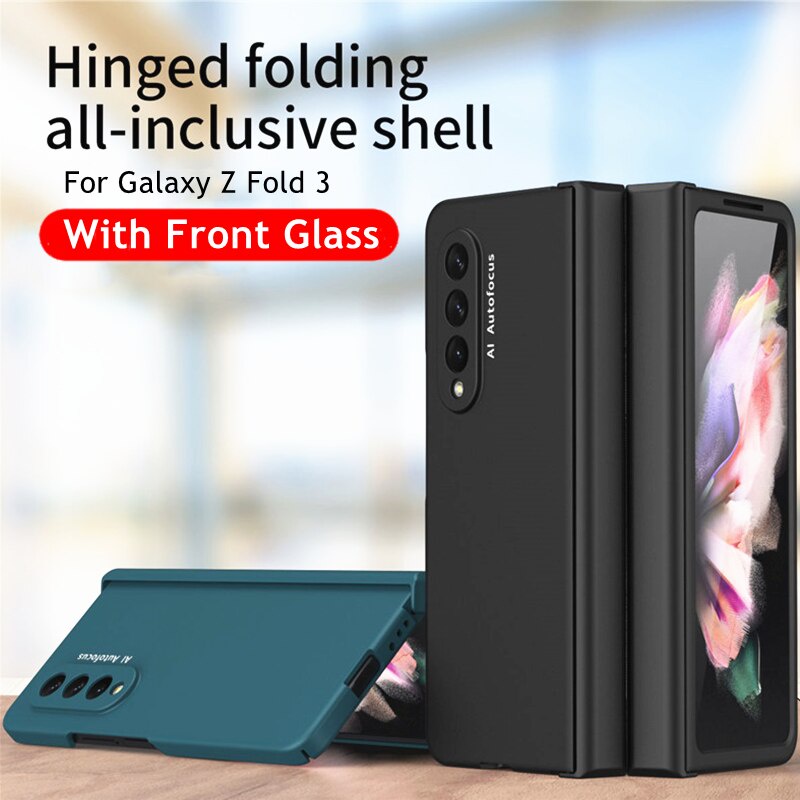 Ốp điện thoại mặt kính cường lực cứng chống sốc màu kẹo dành cho Samsung Galaxy Z Fold 3 Z Fold3 5G