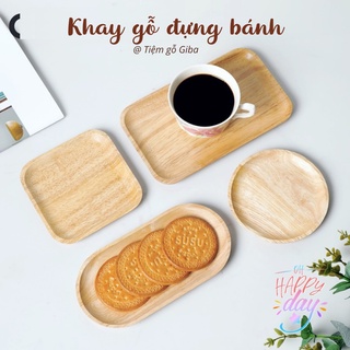 Dĩa gỗ chữ nhật GIBA, Khay gỗ tròn nhỏ decor - Lót ly gỗ, Khay gỗ đựng bánh cho quán cafe nhà hàng