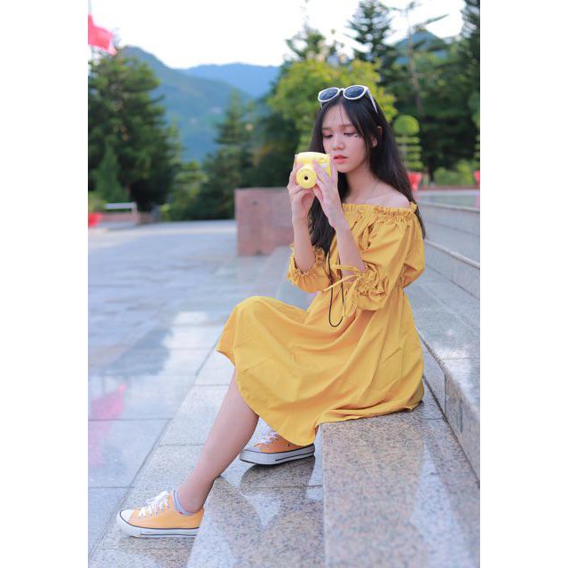 Đầm Nữ Lệch Vai Chít Eo Bèo