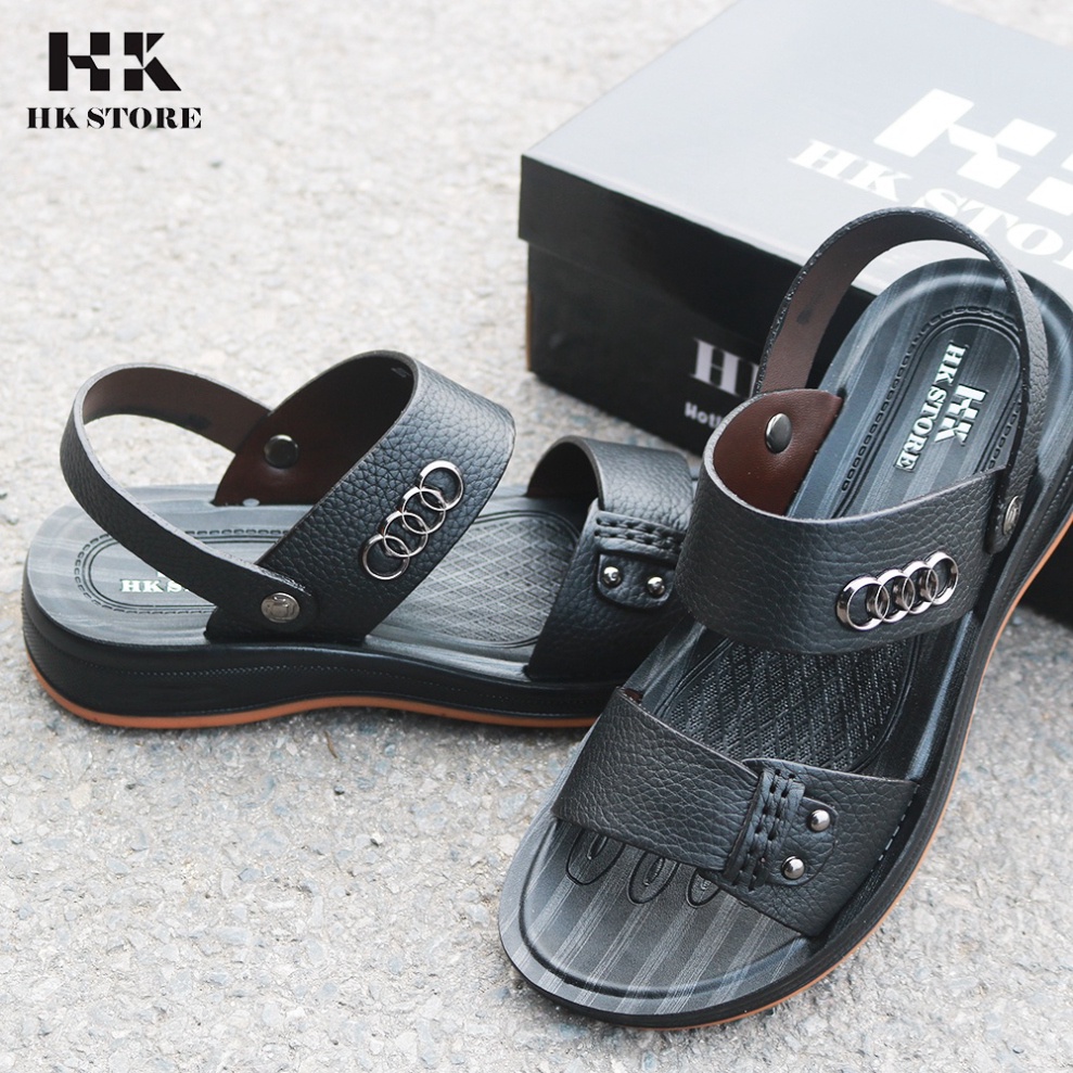 Dép da nam - Xăng đan nam 2 quai đế kếp cao 3.5cm khâu may chân quai chắc chắn - hàng chính hãng HK.STORE -