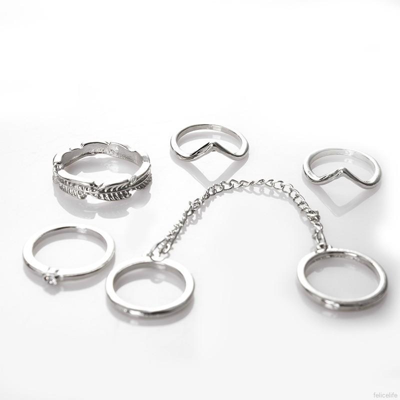 Bộ 6 nhẫn thời trang dính liền nhau mạ vàng / bạc đầy cá tính