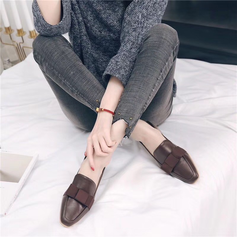 ulzzang Giày moca nữ đế bệt (CÓ CLIP THẬT SẢN PHẨM) đen và nâu tây chuẩn size dễ phối đồ. Giày loafer mới có sẵn, đủ siz