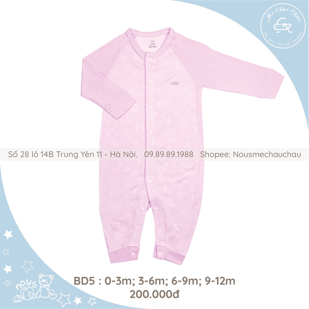 Bộ Quần Áo Nous Bodysuit Không Tất Hồng Thỏ (Size 0-3 Tháng Đến 9-12 Tháng)