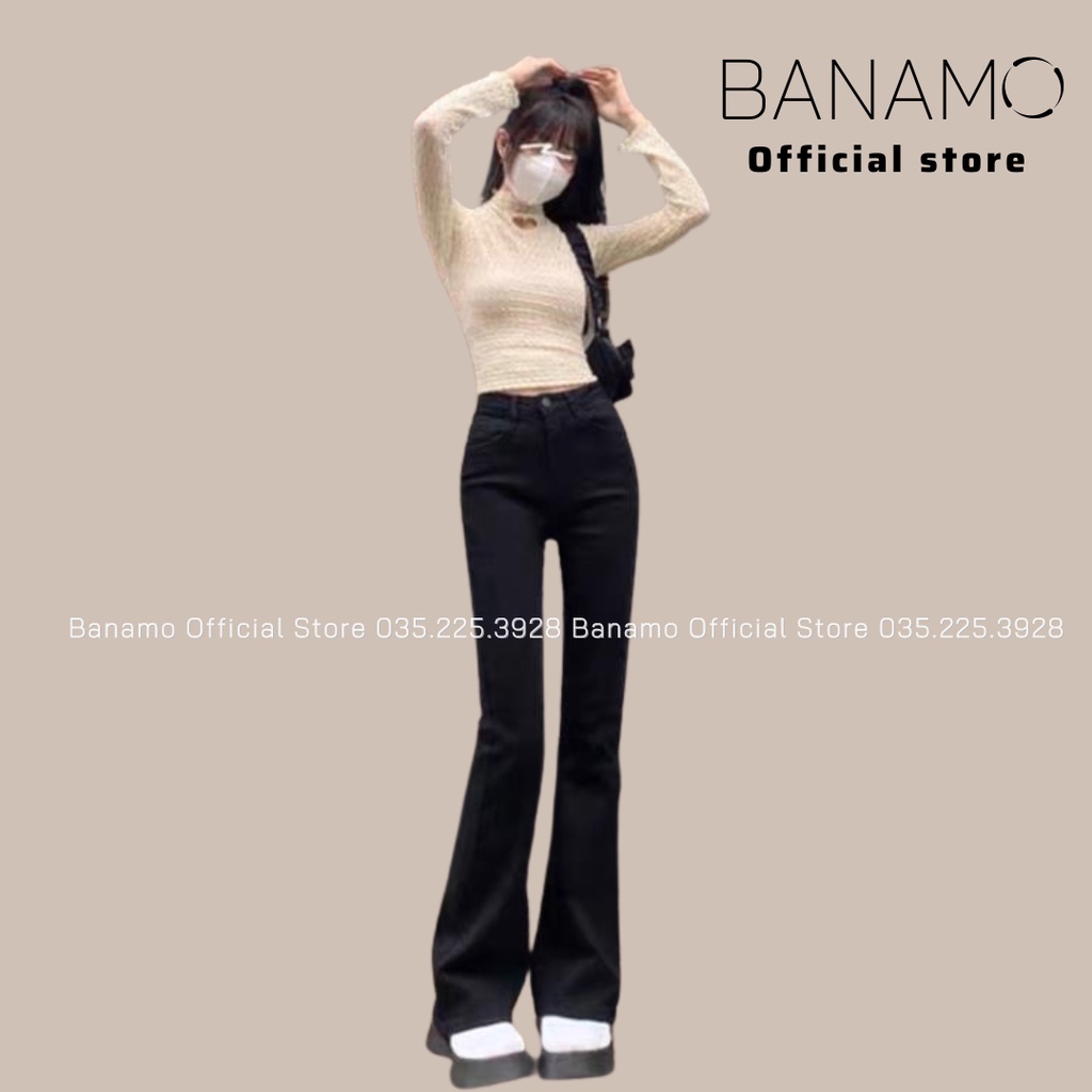 Quần jean ống loe 3 màu sang chảnh siêu hack dáng thời trang Banamo Fashion 463