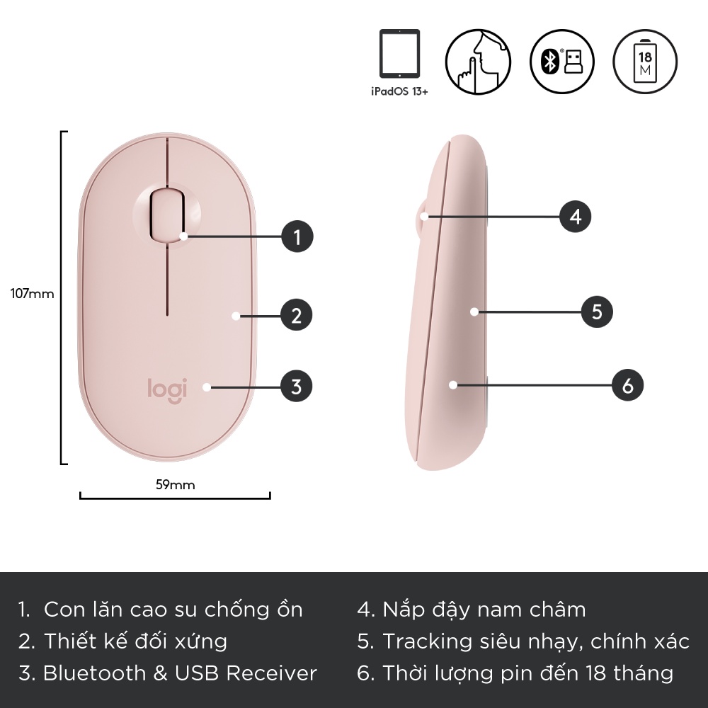 [Mã ELLOGIWL5 giảm 10% đơn 500K] Combo chuột phím Bluetooth Logitech K380 &amp; M350 – Yên tĩnh, kết nối đa thiết bị