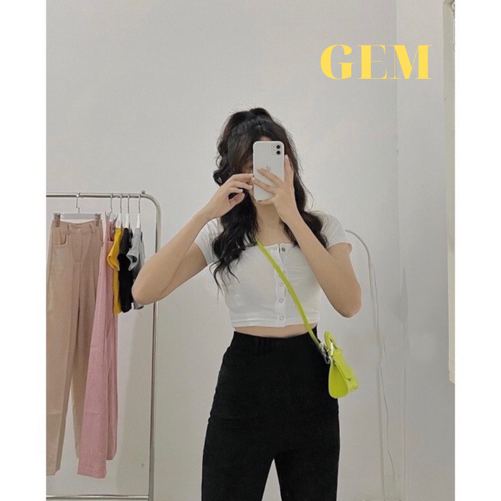 Áo croptop kiểu Hàn Quốc sexy , croptop nữ tay ngắn nút bấm