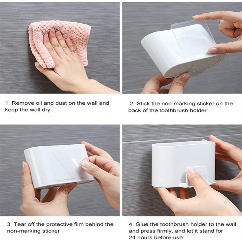 Giá Đỡ Bàn Chải Đánh Răng / Cốc Sắp Xếp Gọn Gàng Chống Thấm Nước Không Cần Khoan