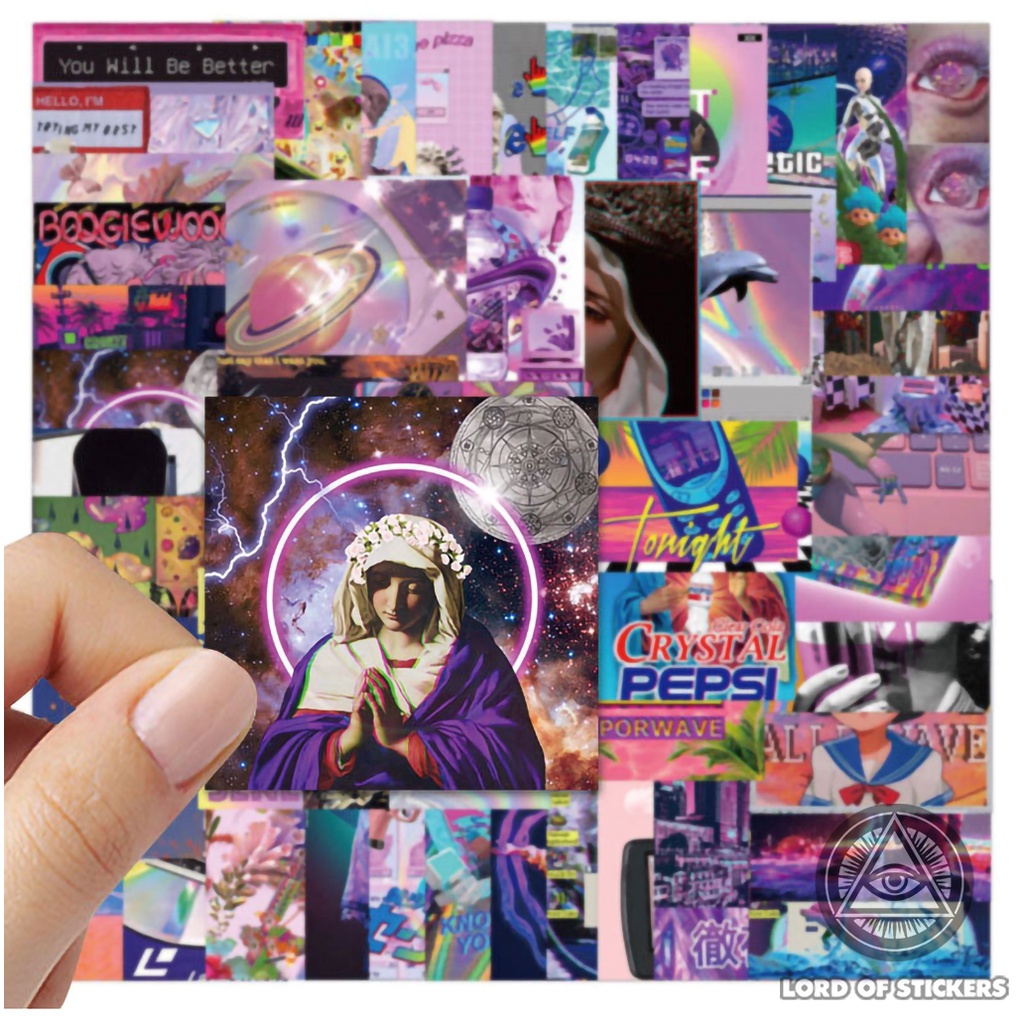 Set 50 Nhãn Dán Retro Vaporwave Sticker Họa Tiết Hoạt Hình Độc Đáo Chống Thấm Nước Dễ Thương Trang Trí Mũ Bảo Hiểm, Sổ