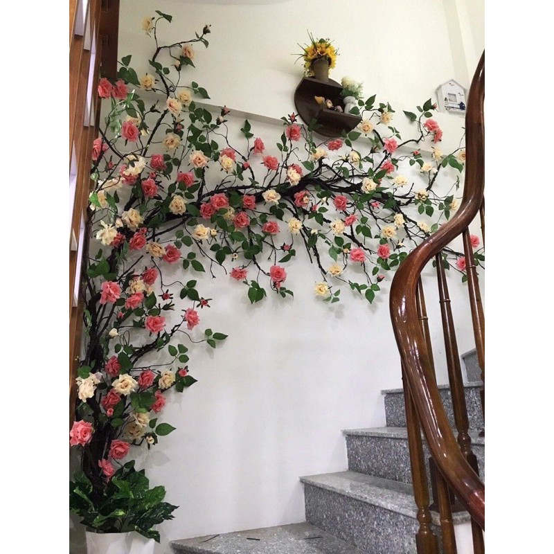 Dây hoa hồng leo lụa cao cấp dài 1m8 có 10 bông kèm lá trang trí sân vườn, ban công, quán cafe