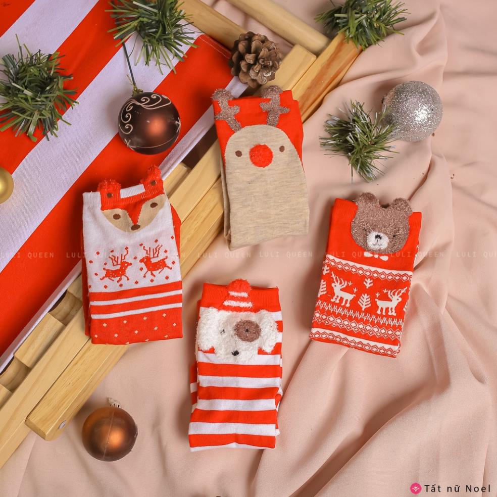 Tất Nữ dễ thương Bear họa tiết NOEL vải cotton co dãn bền bỉ, ngăn mùi kháng khuẩn