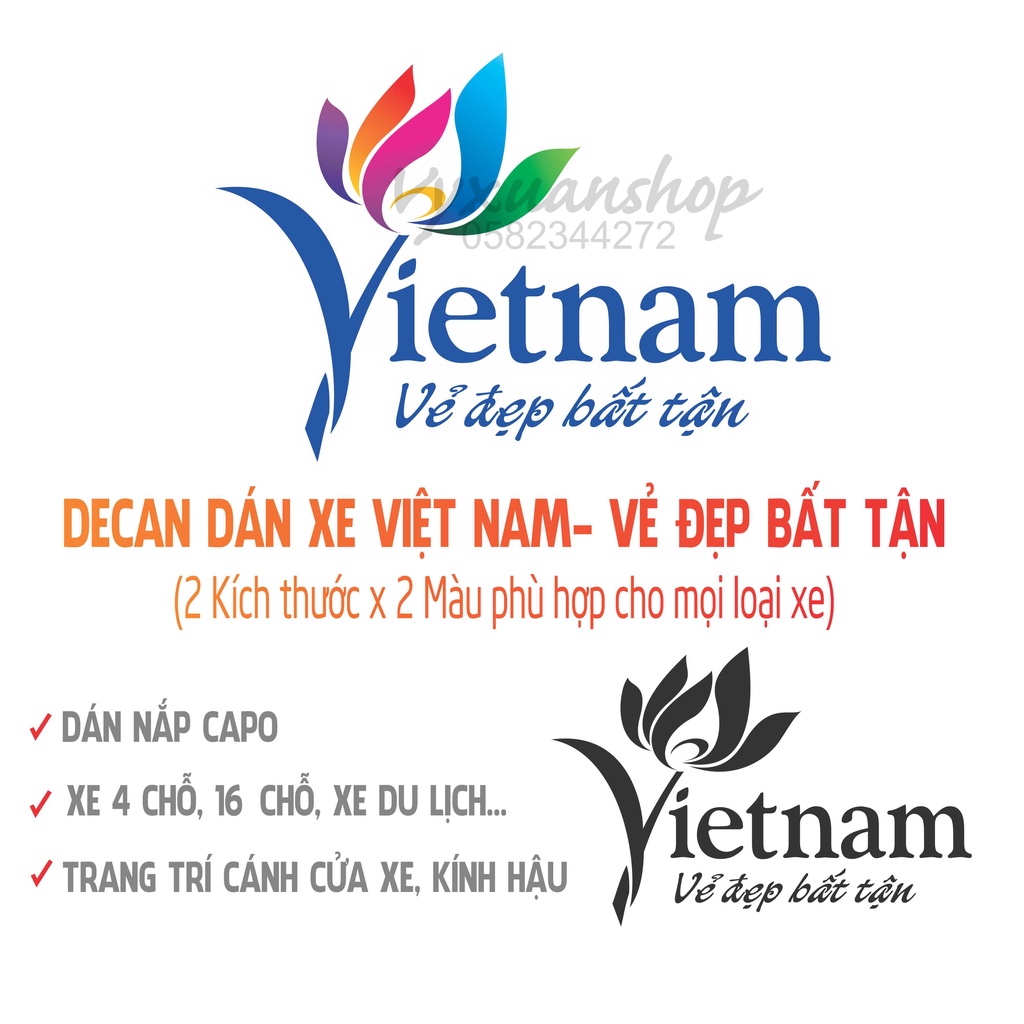 [Mã LIFEAU5SALE giảm 20k đơn 50k] (Chọn màu/Chọn kích thước ) Decan dán xe logo Việt Nam vẻ đẹp bất tận