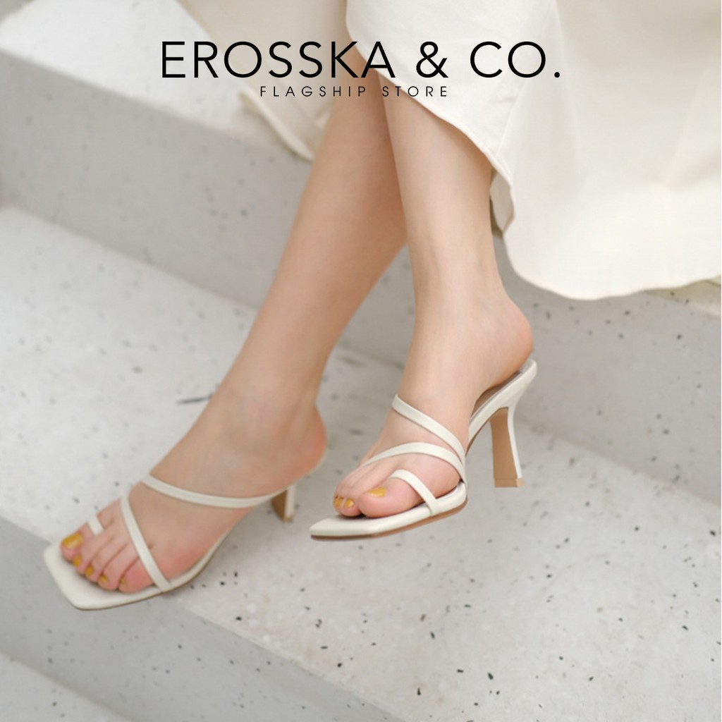 Dép cao gót Erosska xỏ ngón cao 7cm màu trắng _ EM065