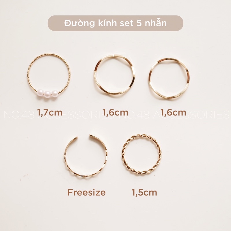 Set Nhẫn Hợp Kim Mạ Vàng/Bạc Phong Cách Hàn Quốc No48