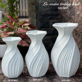 Bình hoa trang trí gốm sứ Bát Tràng cỡ to - Lọ hoa decor - Men Trắng Xoắn  - Loại 1