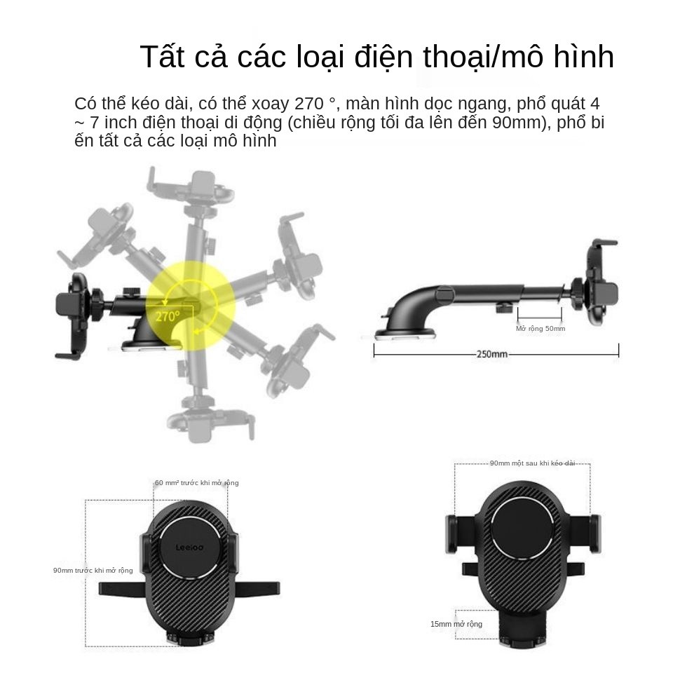 Giá đỡ điện thoại trên ô tô Leyi, bảng điều khiển trung tâm dán kiểu cốc hút lỗ thoát khí ngang và dọc khóa xoa