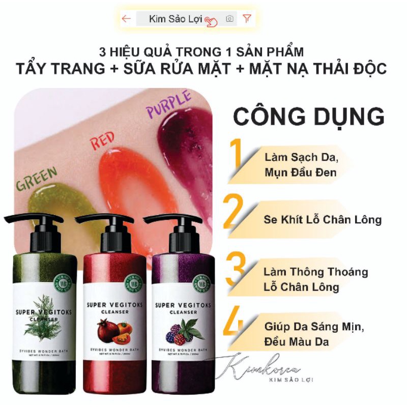 Sữa rửa mặt rau củ thải độc làm sạch sâu tẩy tế bào chết làm sáng da chống lão hóa Super Vegitoks cleanser