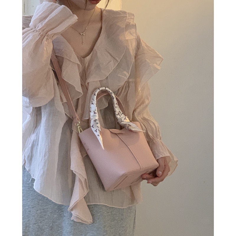 Túi Đeo Vai Vải Lụa Phối Khăn Choàng Cổ Đơn Giản Dễ Phối Đồ Thời Trang Cho Nữ