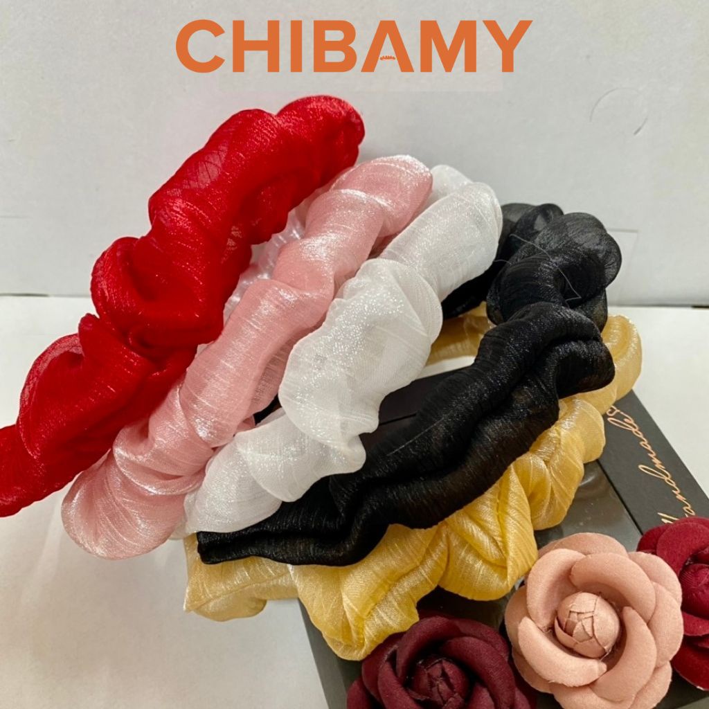 Băng đô cài tóc vải voan xếp ly nhún CHIBAMY cute, bờm cài tóc nữ phong cách tiểu thư Hàn Quốc