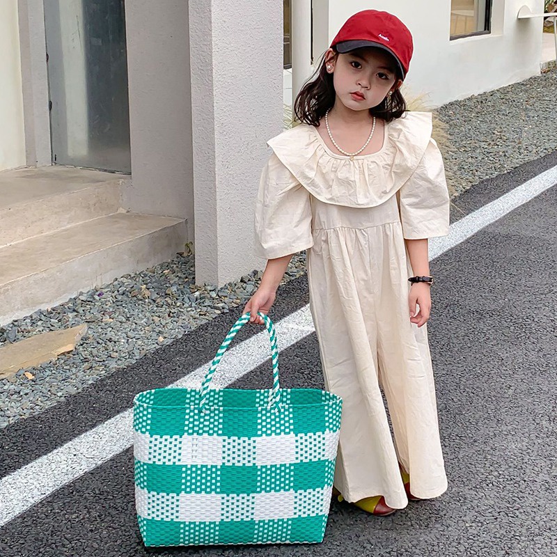 Jumpsuit Cổ Vuông Tay Lỡ Màu Sắc Ngọt Ngào Phong Cách Phương Tây Cho Nữ