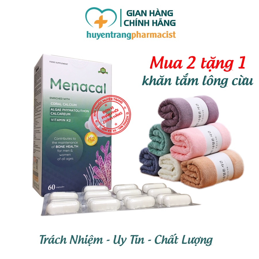 Canxi d3 k2 Menacal chính hãng - Canxi từ tảo biển cho mẹ bầu và trẻ nhỏ (hộp 60 viên)