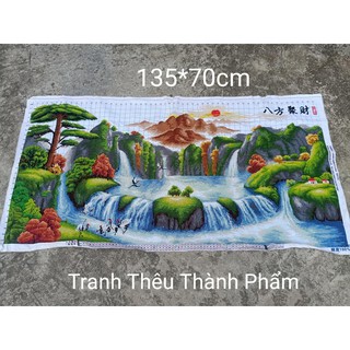 Tranh thêu CHỮ THẬP phong cảnh tiền vô như nước thêu hết 130x70cm