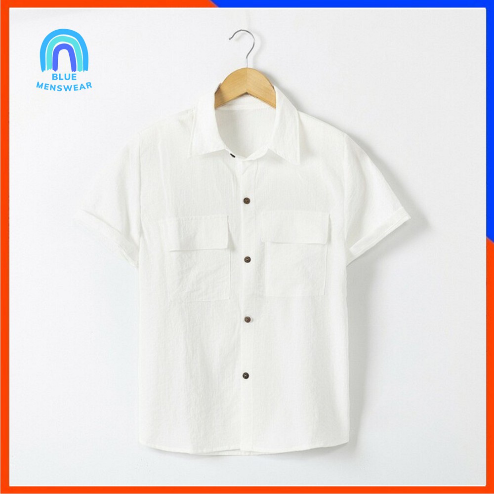 Áo Sơ Mi Nam, Áo Đũi Nam Cổ Bẻ Cộc Tay Ngắn Có Cổ Túi Hộp AD18 - BLUE MENSWEAR | BigBuy360 - bigbuy360.vn