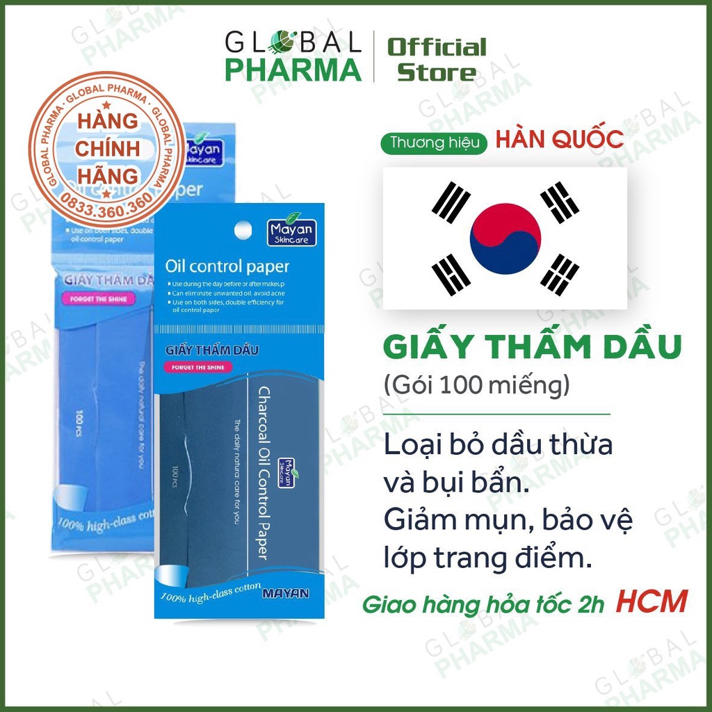 [HÀN QUỐC] Giấy Thấm Dầu Mayan 100 Tờ/Gói (Thường/Than Hoạt Tính)