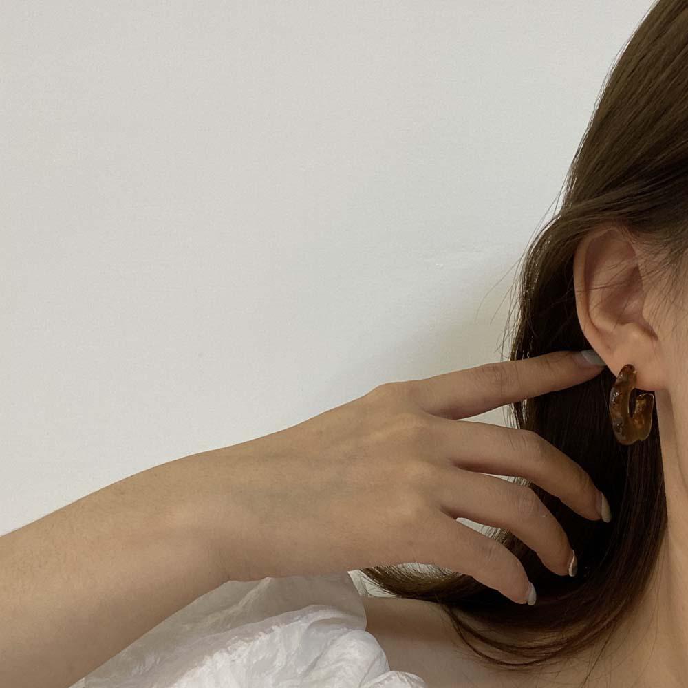 PRESTON Bông Tai Chữ C Màu Caramel Thời Trang Hàn Quốc Cho Nữ