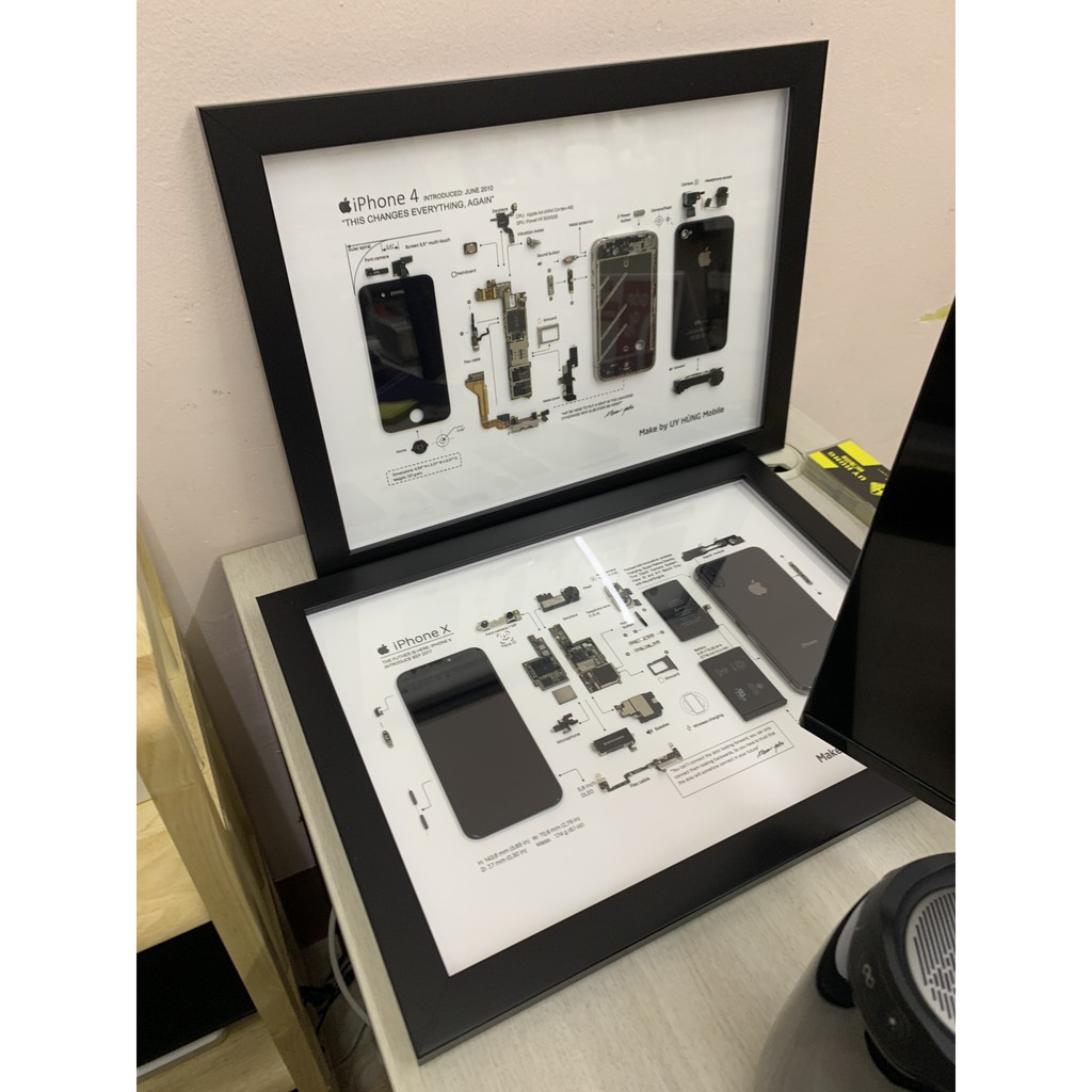 Khung tranh tiêu bản trưng bày linh kiện iPhone - Khổ A3